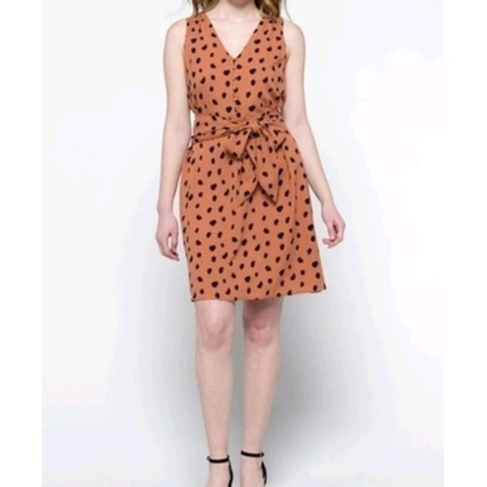 Plus Size 1X Rust Polka Dot Wrap Dress with Tie Belt Boho‎ Chic Casual